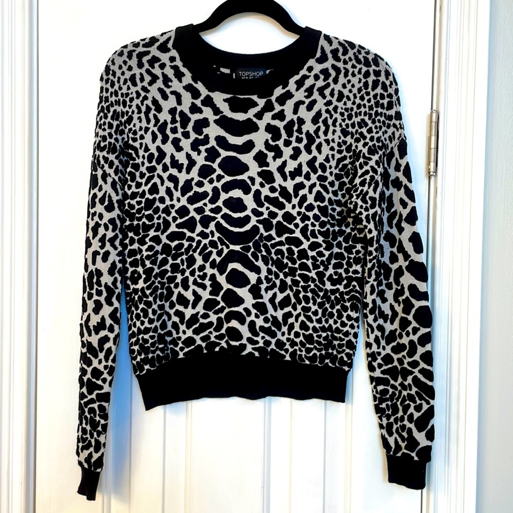 TOPSHOP Animal Print Sweater w/ Puffed Sleeves